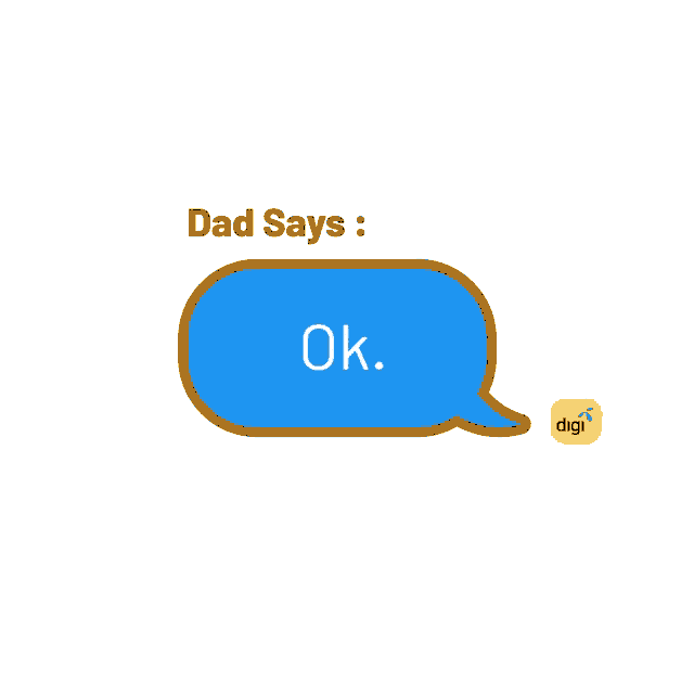 a speech bubble with a thumbs up and the words dad says