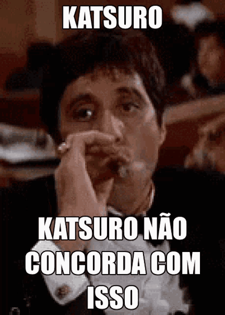a man in a tuxedo is smoking a cigar and making a funny face with a caption .