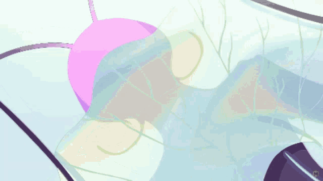 a cartoon drawing of a girl with pink hair and a black face