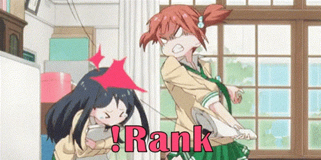 a couple of anime girls are fighting in a living room .