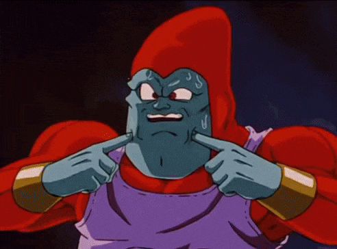 a cartoon character is making a funny face while covering his ears with his hands