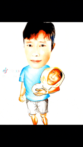 a cartoon drawing of a man holding a baby with a tiktok logo in the corner