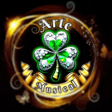 a logo for arte musical with a clover and ribbon