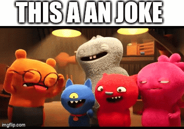 a group of stuffed animals standing next to each other with the caption " this aaan joke "