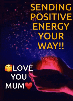 a person is holding a red object in their hands with the words `` sending positive energy your way ! ''
