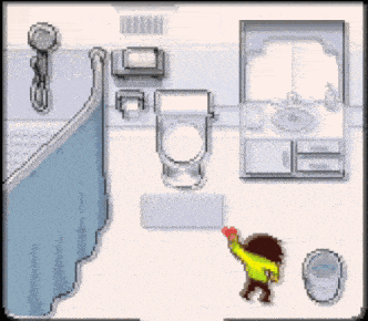 a pixel art drawing of a bathroom with a toilet