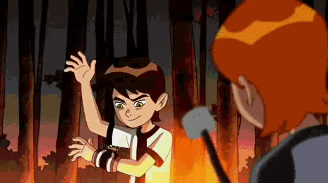 ben tennyson from ben 10 is standing next to a girl