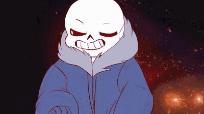 a cartoon drawing of a skeleton wearing a blue hoodie