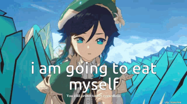 a picture of a girl with the words i am going to eat myself on it
