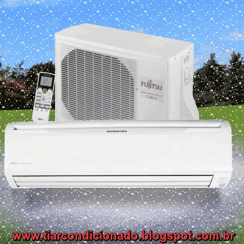 a picture of a fujitsu air conditioner with a remote control