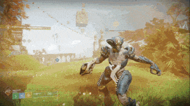 a screenshot of a video game called everthron the landing shows a monster in a field