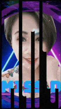 a woman 's face is behind bars with the word miss in blue