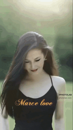 a woman wearing a black tank top with the words marce love written on it