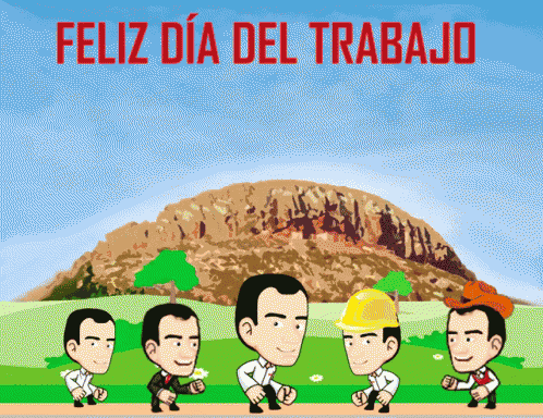 a feliz dia del trabajo greeting card with cartoon characters