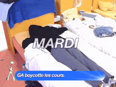 a person laying on a bed with the word mardi on the top