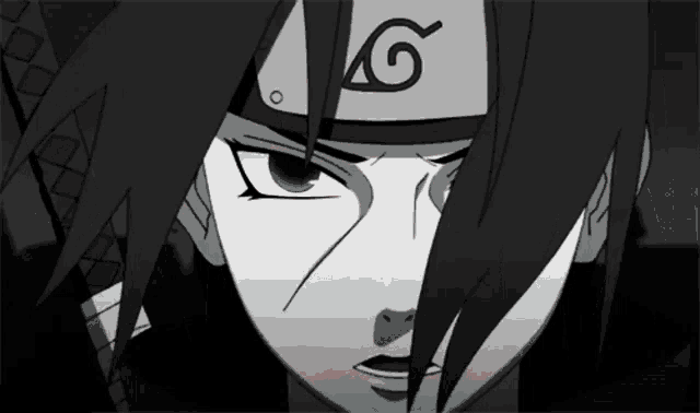 a black and white drawing of a naruto character with a g on his headband