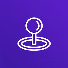 a white icon of a magnifying glass on a purple background