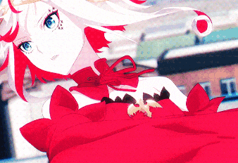 a girl with red hair and blue eyes is wearing a red and white dress
