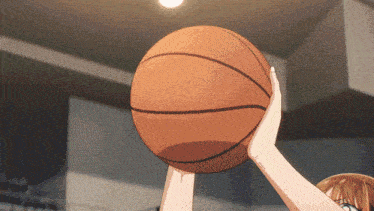 a person is holding a basketball in their right hand