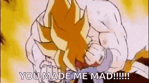 a cartoon of a man with a fist in his face and the words `` you made me mad '' .