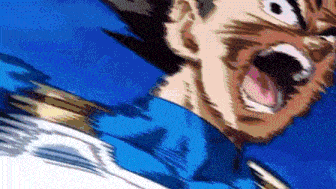 a close up of a cartoon character 's face with his mouth open and a blue background .