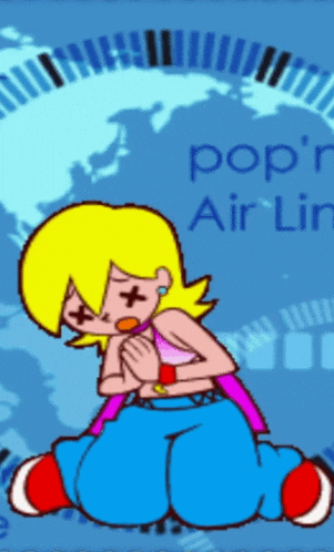 a cartoon drawing of a girl with the words pop 'n air lim written on the bottom