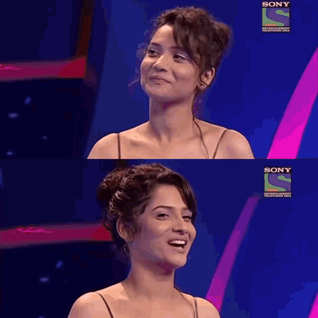 two images of a woman with a sony logo on the bottom right