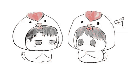 a drawing of a boy and a girl in chicken costumes