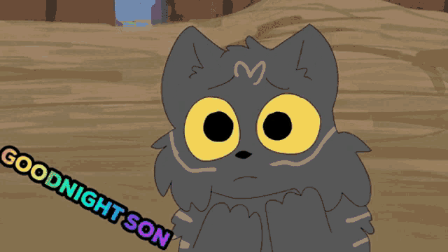 a cartoon of a cat with the words goodnight son written below it