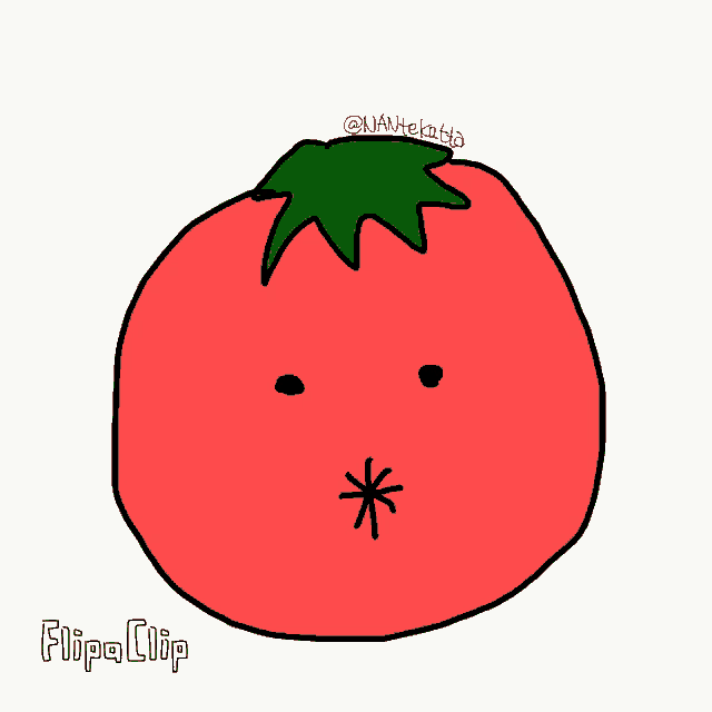 a drawing of a tomato with a star in its mouth and the words flip a clip below it