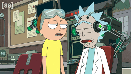 a cartoon of rick and morty with the word [ as ] on the bottom left