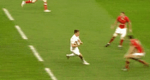 a group of soccer players are running on the field