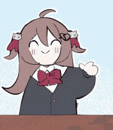 a cartoon of a girl in a school uniform giving a thumbs up .