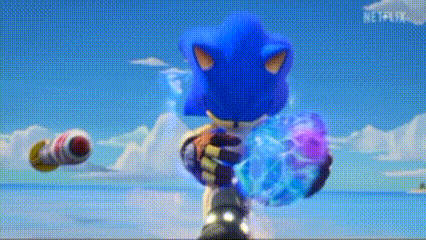 sonic the hedgehog from the video game sonic the hedgehog is holding a purple object in his hand .