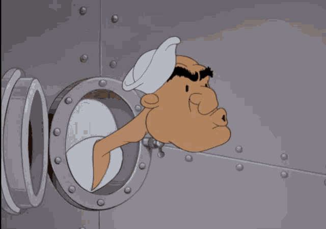 a cartoon character with his head sticking out of a hole