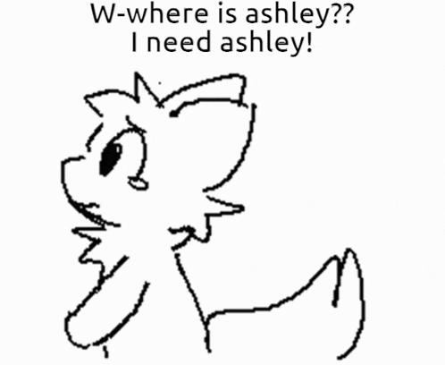 a drawing of a cat with the words w-where is ashley ? i need ashley