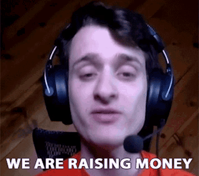 a man wearing headphones says " we are raising money "