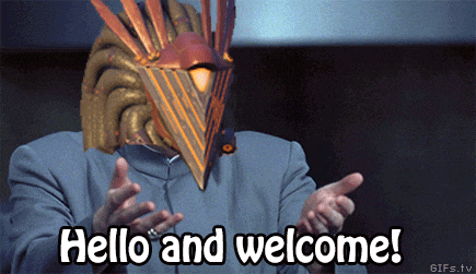 a man with a helmet on his head and the words hello and welcome