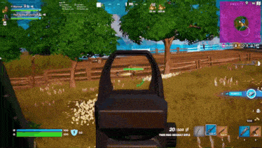 a person is playing a video game with a rifle that has a scope that says 20/500