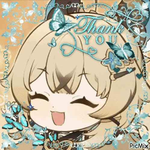 a picture of a girl with butterflies and the words thank you written on it