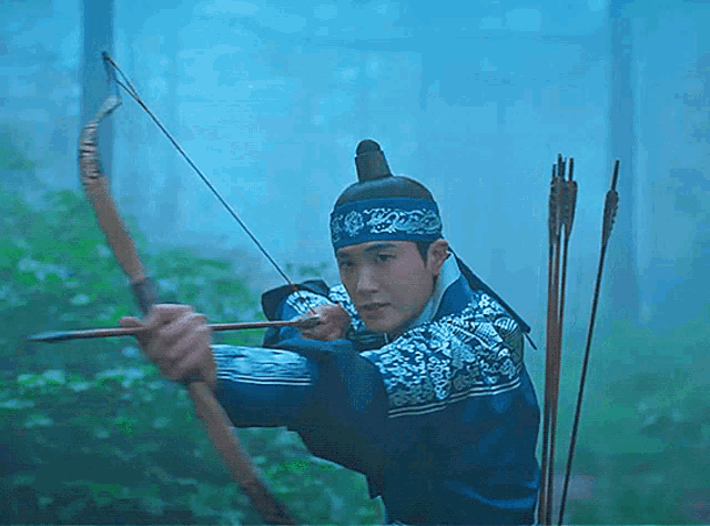 a man holding a bow and arrow in his hand