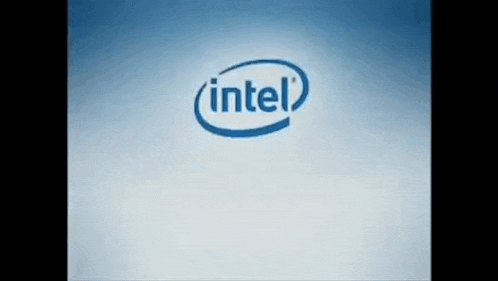 the intel logo is on a blue and white background