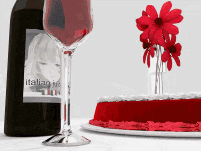 a bottle of italian juice sits next to a glass