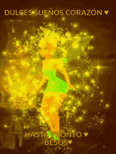 a picture of tinkerbell with dulces suenos corazon written on it