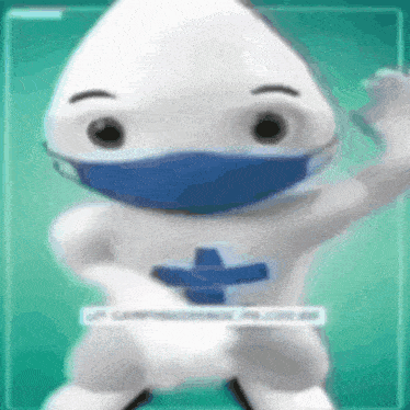 a cartoon character wearing a blue mask with a cross on his shirt