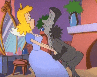 a cartoon of a man and a woman dancing in a room