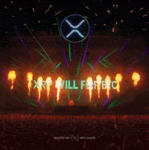 a crowd of people watching a stage with a large x on it that says xrp will fire