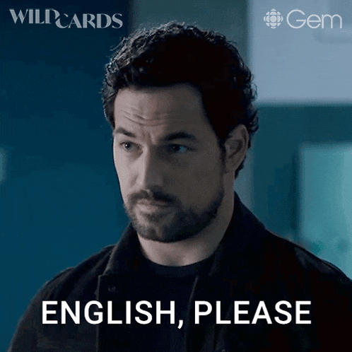 a man with a beard says english please in front of a gem logo