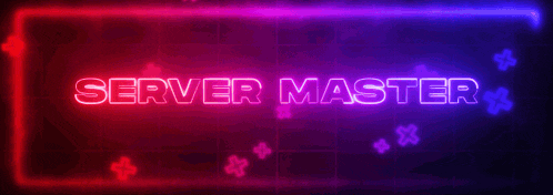 a neon sign that says server master in purple and red