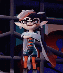 a cartoon character is standing in front of a fence with her arms crossed